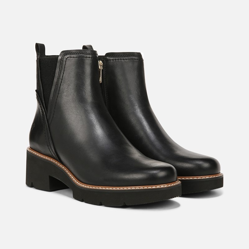 Naturalizer Darry Bootie Boots, Black Leather, 9.5WW Round Toe, Block Heels, Zip Closure
