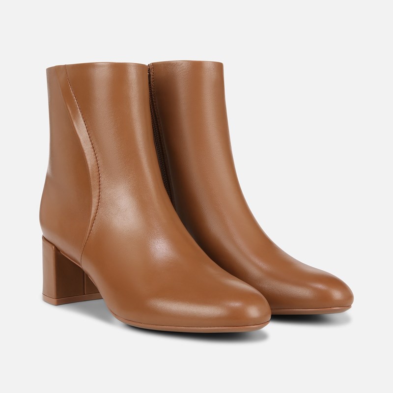 Naturalizer River Bootie Boots, English Tea Leather, 9.0M Round Toe, Block Heels, Zip Closure