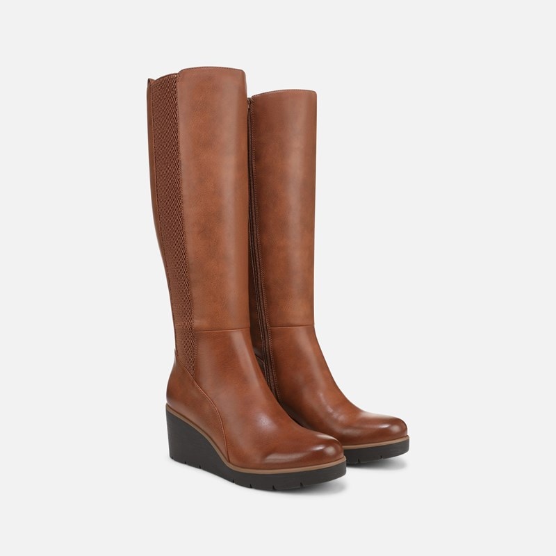 Soul Adrian Wide Calf Knee High Boots, Toffee Brown Synthetic, 7.5W Round Toe, Zip Closure
