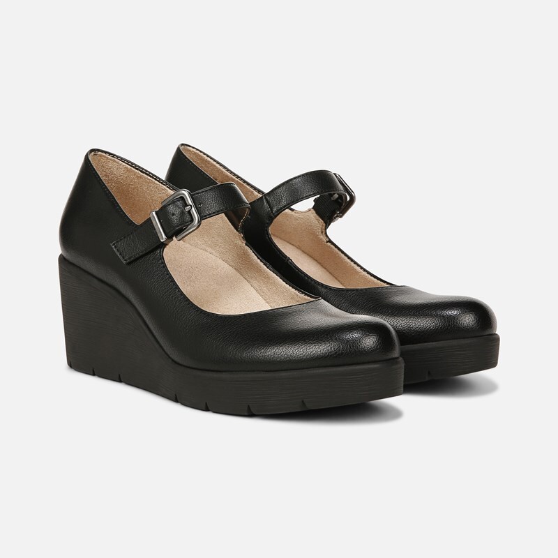 Soul Adore Mary Jane Wedge Shoes, Black Synthetic, 11.0M Round Toe