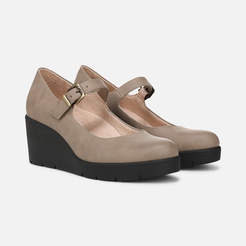 Soul Adore Mary Jane Wedge Shoes, Mushroom Grey Synthetic, 7.0M Round Toe