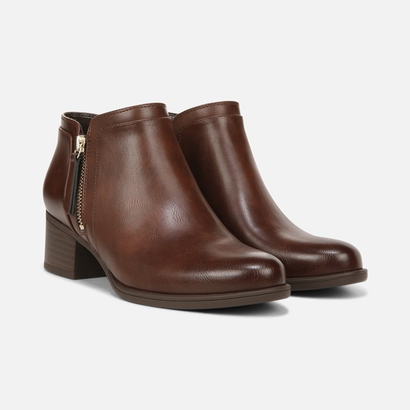 Naturalizer Karol Bootie Boots, Cinnamon Brown Synthetic, 9.5M Round Toe, Block Heels, Zip Closure