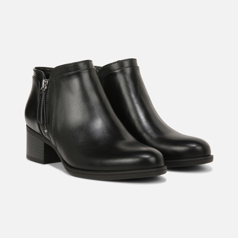 Naturalizer Karol Bootie Boots, Black Synthetic, 8.0W Round Toe, Block Heels, Zip Closure