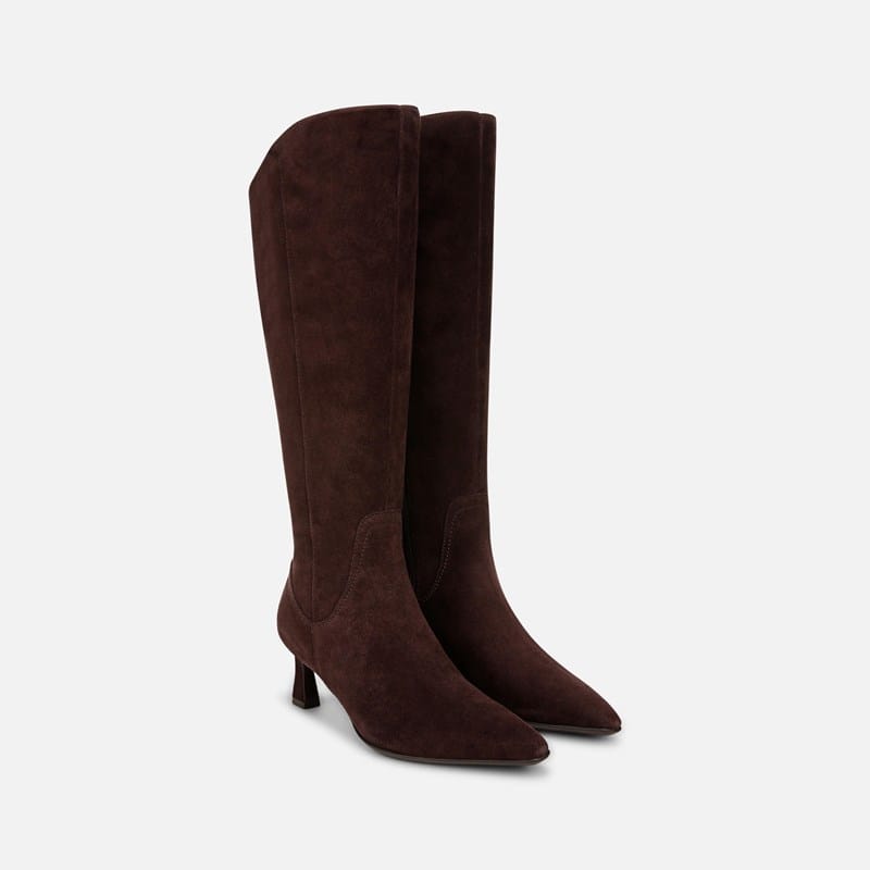 Naturalizer Deesha Wide Calf Knee High Boots, Mahogany Brown Suede Leather, 12.0 2W Zip Closure, Non-Slip Outsole