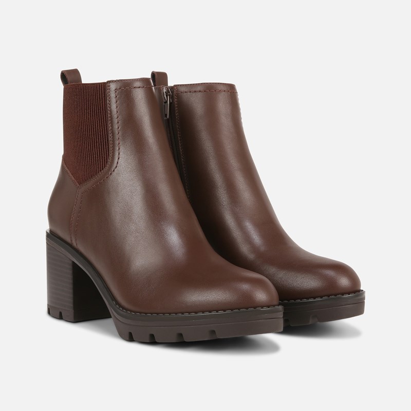 Naturalizer Verney Weatherproof Boots, Chocolate Leather Brown, 9.0W Almond Toe, Block Heels, Zip Closure, Waterproof