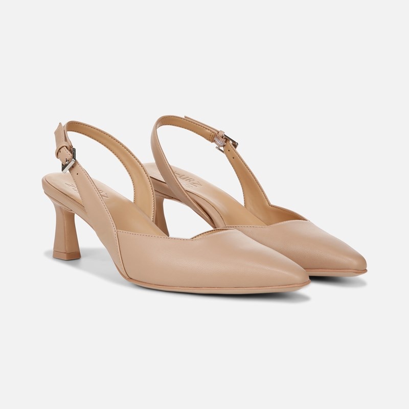 Naturalizer Dalary Slingback Pump Shoes, Creme Brulee Leather, 9.0M Dress Heels, Pointed Toe, Strap, Non-Slip Outsole