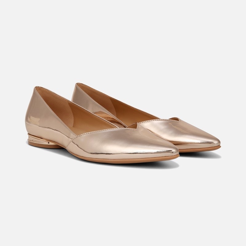 Naturalizer Havana Flat Ballet Flats, Rose Gold Faux Leather, 7.0M Pointed Toe, Non-Slip Outsole