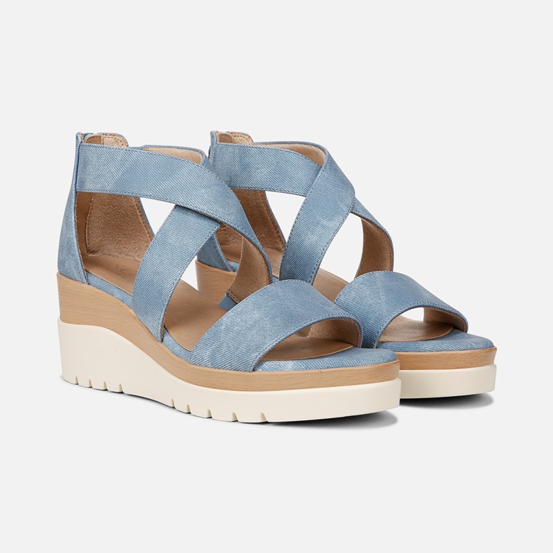 Soul Goodtimes Wedge Sandals, Mid Blue Fabric, 6.5W Open Toe, Zip Closure